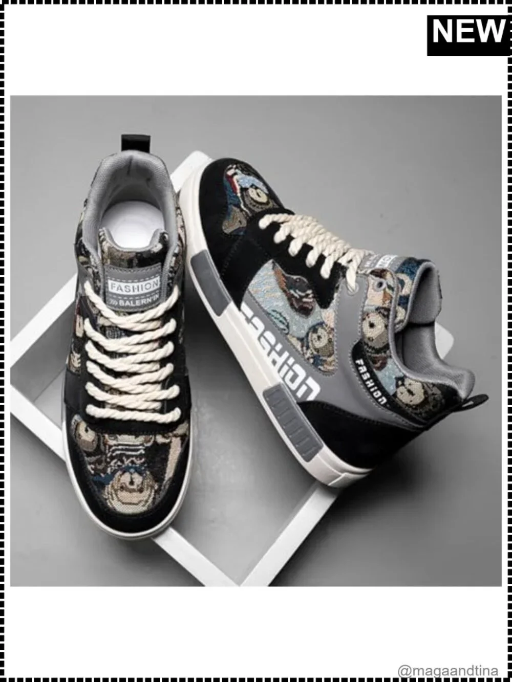 Men's High Top PU Skateboarding Sneakers Lace Up Athletic Shoes